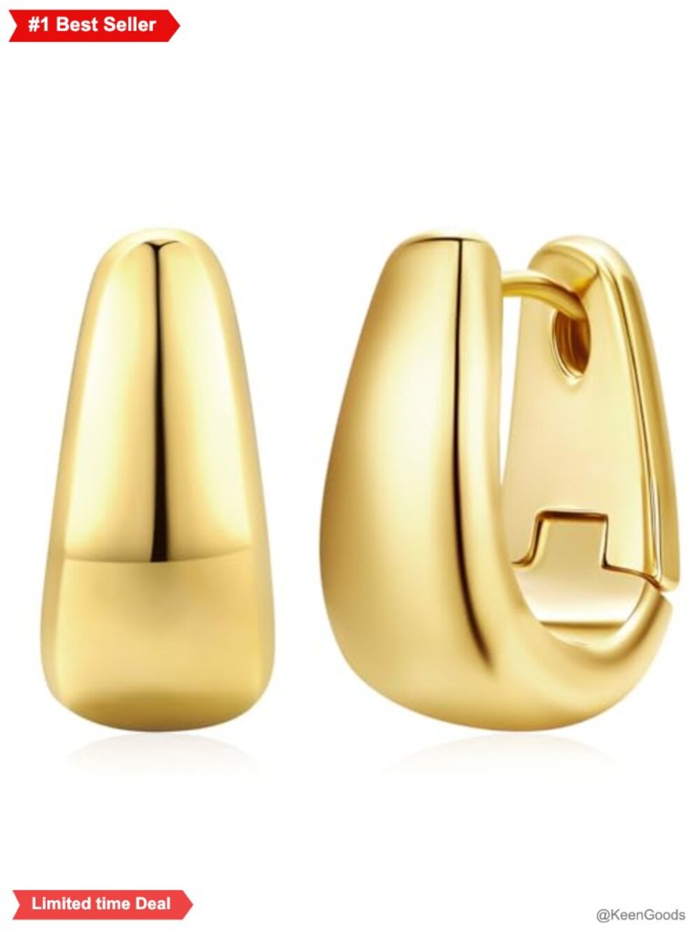 Small Chunky Oval Hoop Earrings 14k Gold Plated 925 Sterling Silver Post